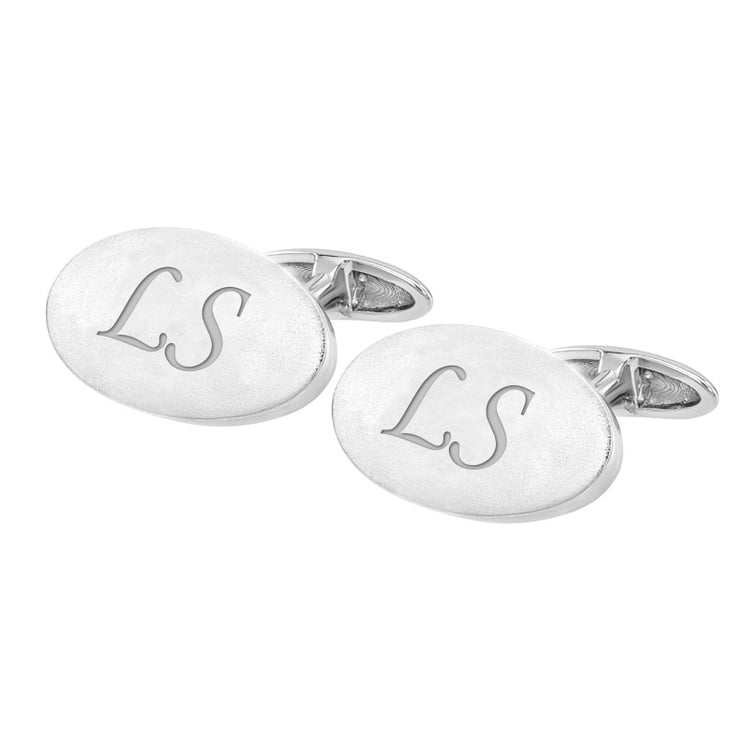 Oválne platinové manžetové gombíky s gravírom Syed