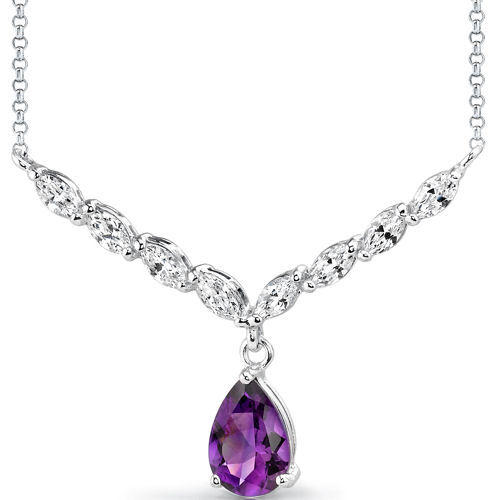 Strieborný náhrdelník s ametystom a zirkónmi