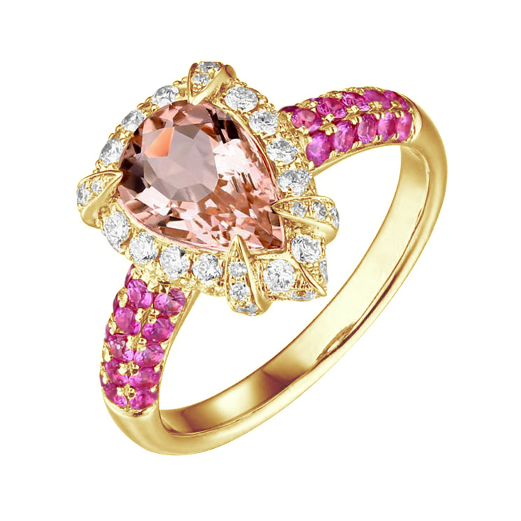 Morganitový zlatý prsteň zo zafírmi a diamantmi Jochem 86646