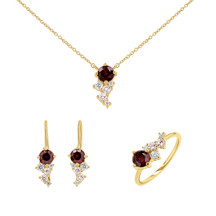 Set cluster šperkov s českými granátmi, morganitmi a moissanitmi Ester 147264