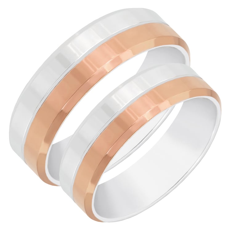 Dvojfarebné ploché svadobné obrúčky so skosenými hranami 60632