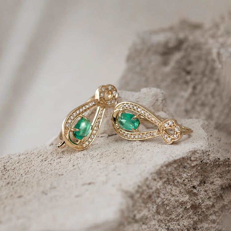 Zlaté smaragdové náušnice s diamantmi Gaza 107614