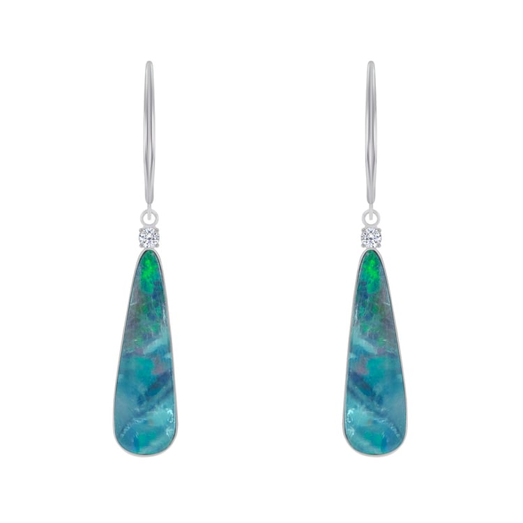 Zlaté visiace náušnice s modrými opálmi a diamantmi 