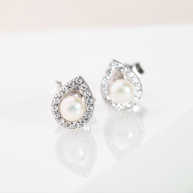 Perlové náušnice v tvare kvapky so zirkónmi Culbe 147605