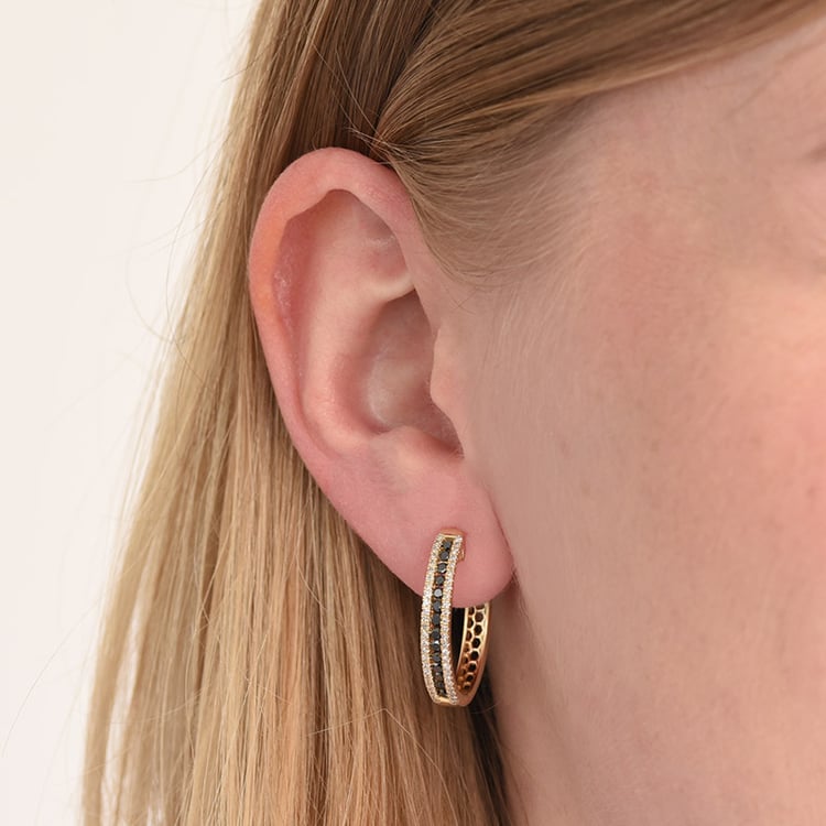 Kruhové náušnice s čiernymi a bielymi diamantmi zo zlata 84452