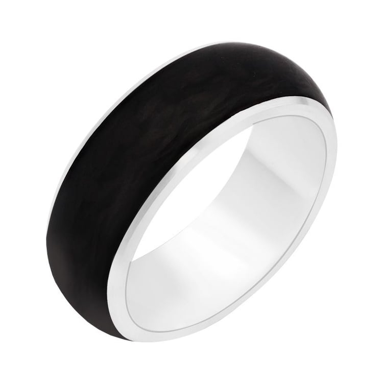 Plochý snubný prsteň z karbónu a striebra Kaidan