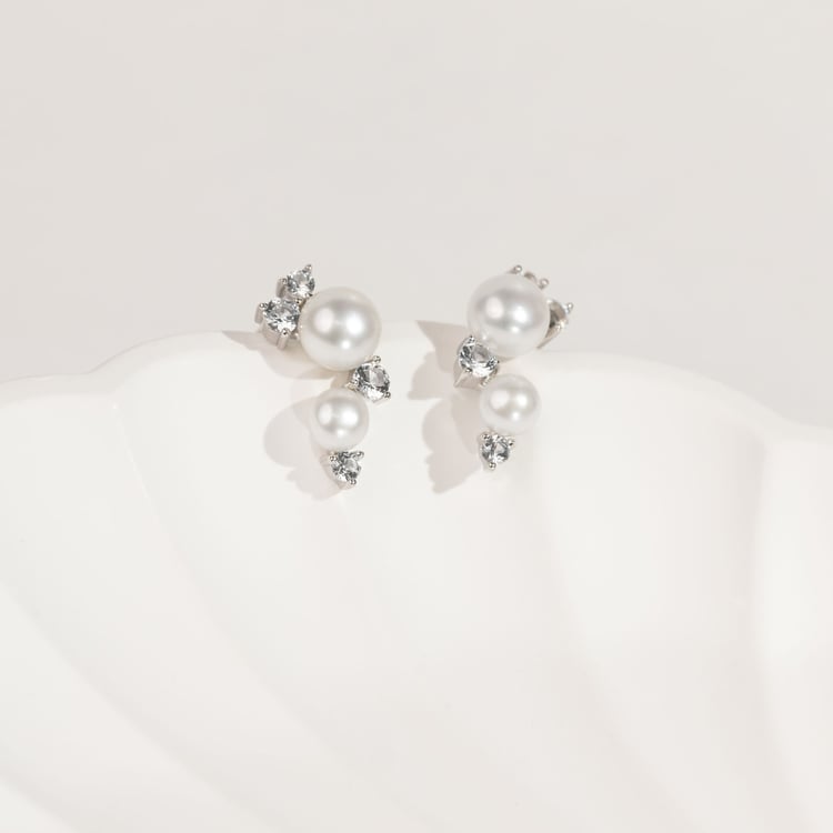 Strieborné perlové náušnice s bielym topásom Anita 163939