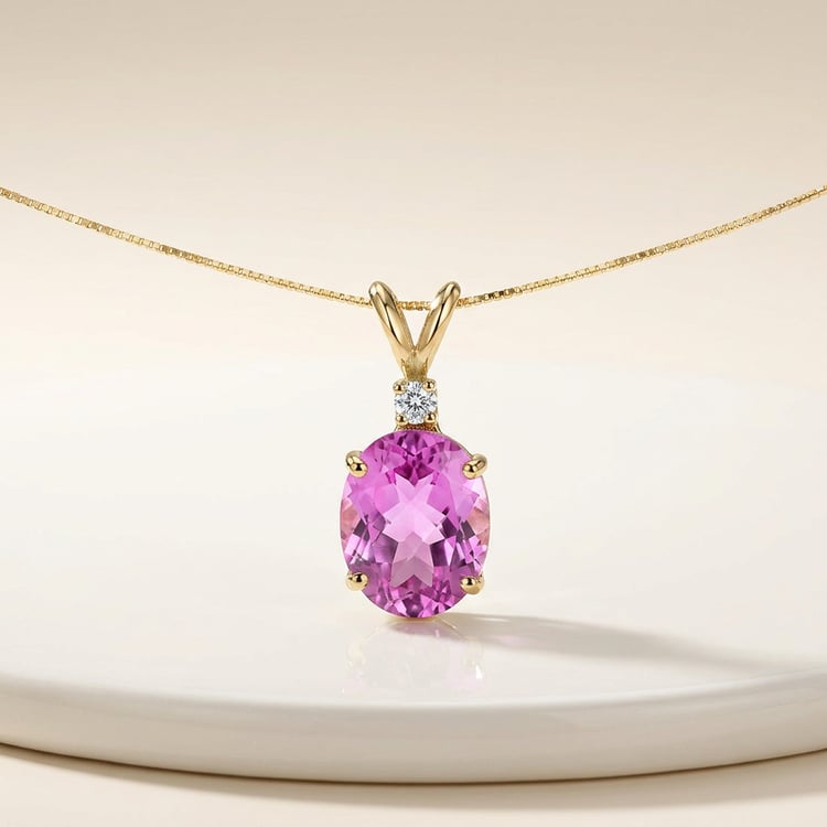 Zlatý prívesok s růžovým zafírom a lab-grown diamantom Rona 169938