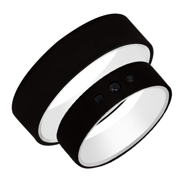 Ploché snubné prstene z karbónu a zlata s čiernymi diamantmi Conner 99204