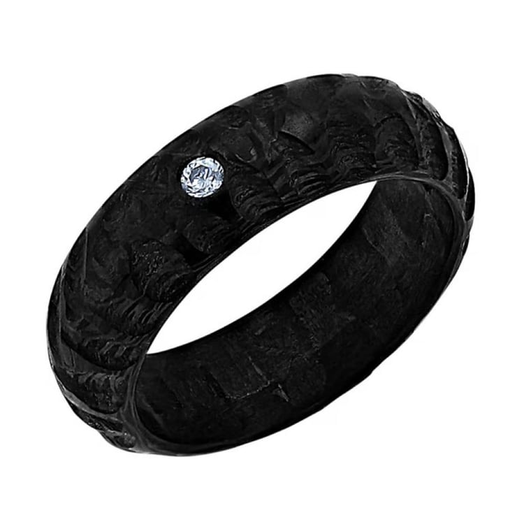 Karbónový prsteň s atypickým povrchom a zirkónom Mingus