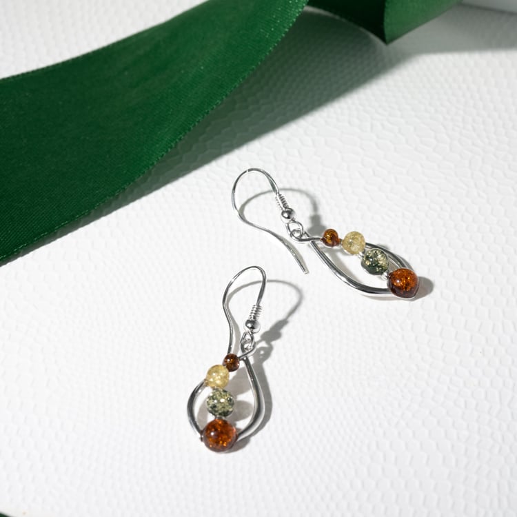 Visiace strieborné náušnice s jantármi Ilse 130589