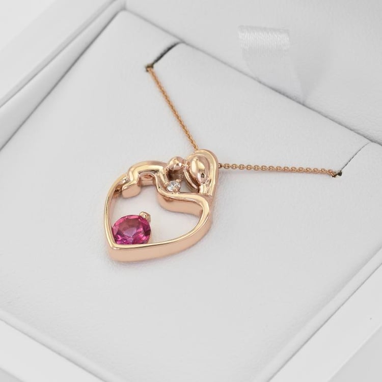 Strieborný prívesok matka a dieťa s ružovým turmalínom a diamantom Heli 108853