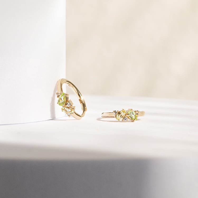 Strieborné cluster kruhové náušnice s topazmi, quartzmi a olivíny Limone 142868