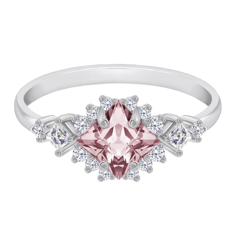 Zlatý zásnubný prsteň s morganitom a moissanitmi