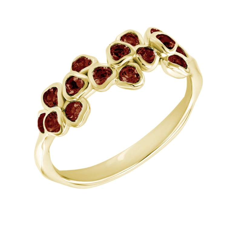 Zlatý prsteň s granátovými kvietkami 44961