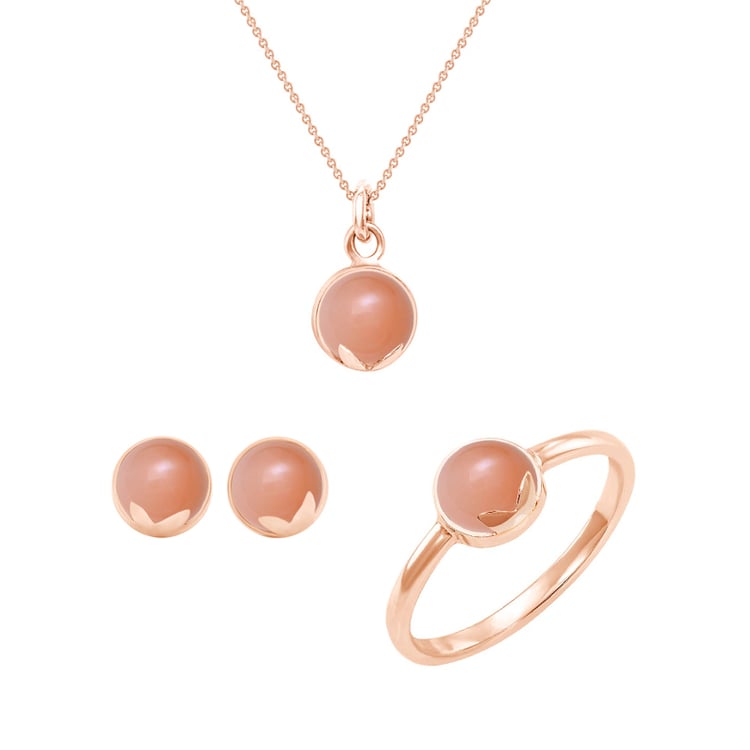 Kolekcia šperkov s cabochon broskyňovými mesačnými kameňmi z ružového zlata