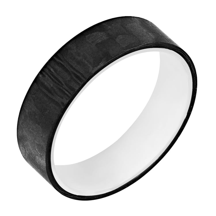 Plochý snubný prsteň z karbónu a striebra Vaniah