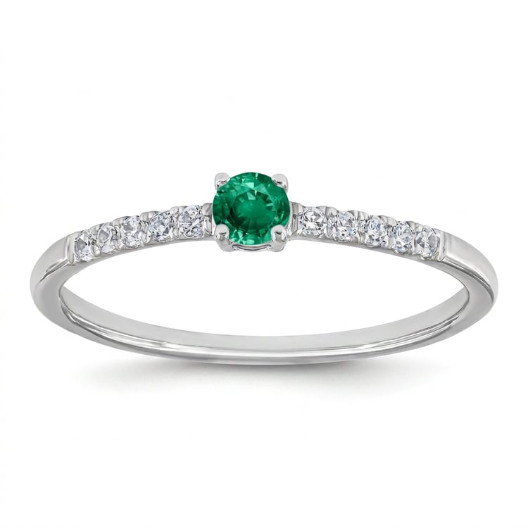 Strieborný prsteň so smaragdom a bočnými lab-grown diamantmi Mikey 169437