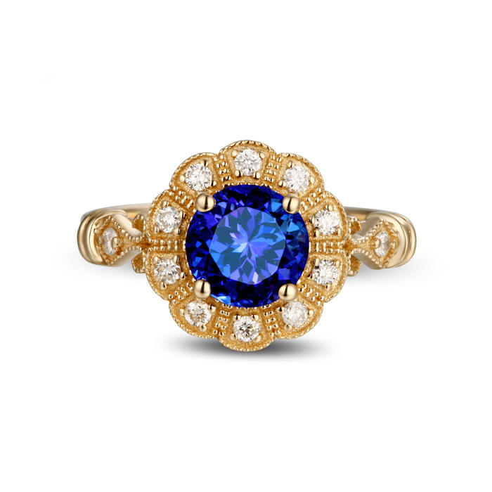 Vintage zásnubný prsteň s tanzanitom a diamantmi Hermione 3652