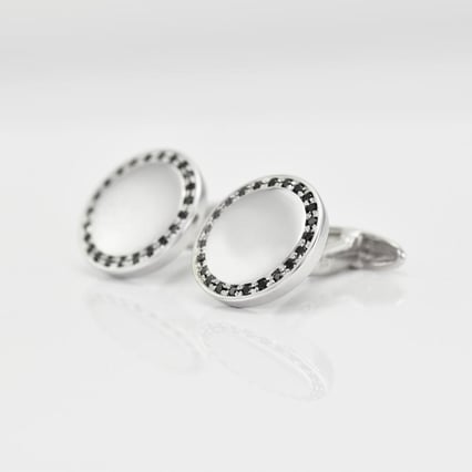 Strieborné manžetové gombíky s čiernymi diamantmi Tanzy