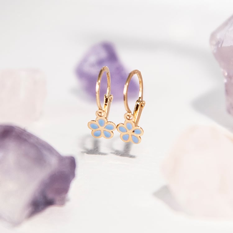 Zlaté detské náušnice s modrými kvietkami Keeley 107940