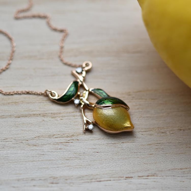 Zlatý diamantový náhrdelník s citrónom 43373