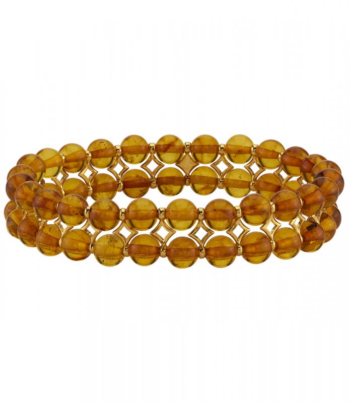 Strieborný pozlátený náramok s jantármi