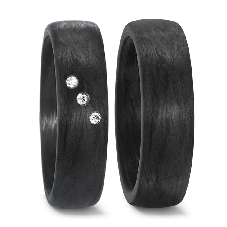 Ploché karbónové svadobné obrúčky s diamantom Jennie