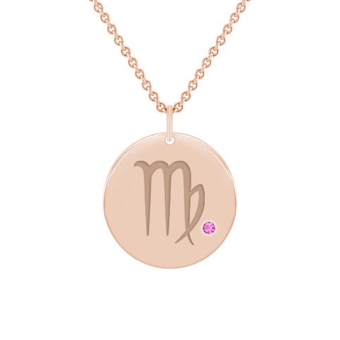 Strieborný prívesok so znamením a ružovým zafírom Panna 103488