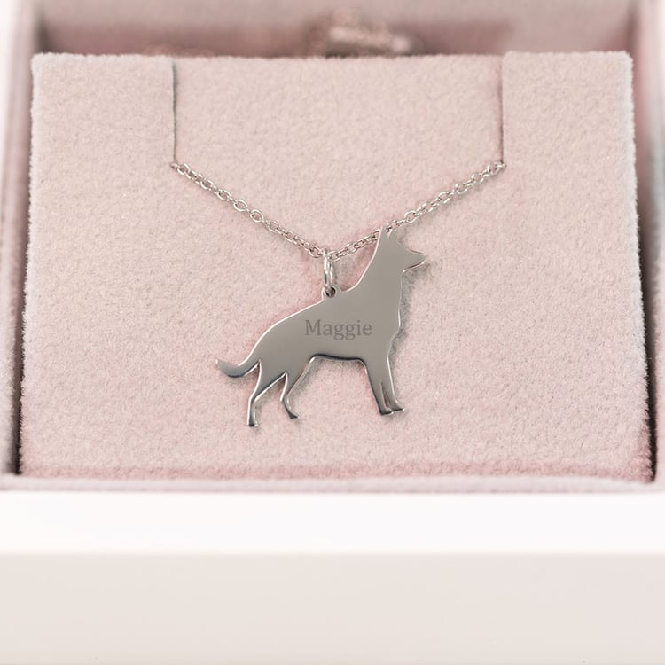 Strieborný prívesok v tvare psa s gravírom German Shepherd 98935