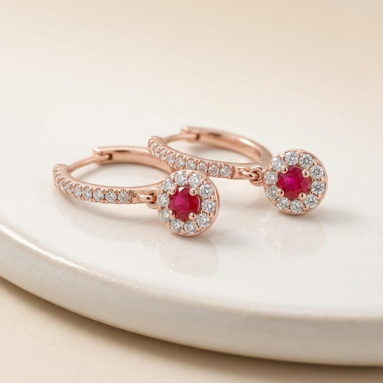 Očarujúce strieborné náušnice s rubínmi a lab-grown diamantmi Donna 170933