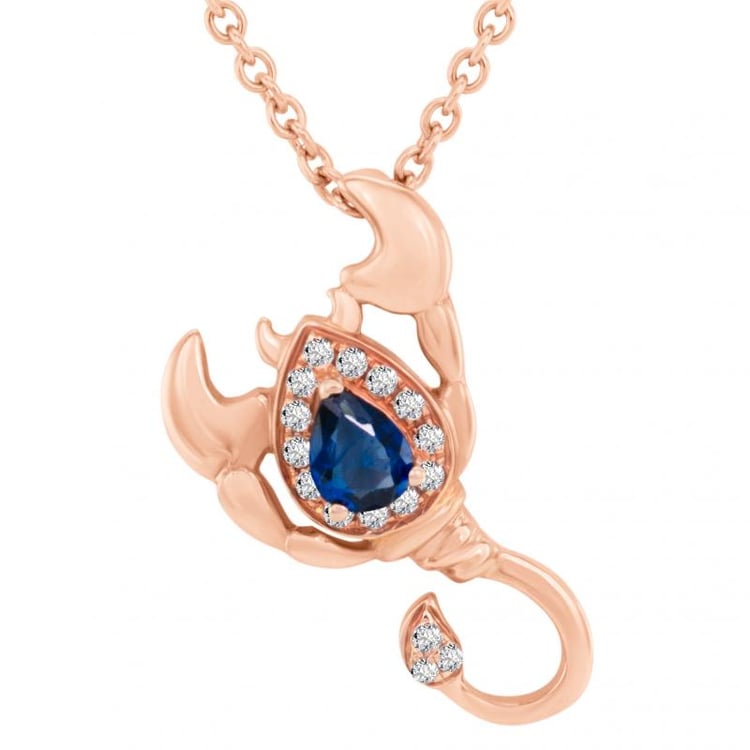 Zlatý náhrdelník so zafírom a diamantmi v tvare škorpióna Scorpio