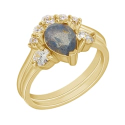 Set prsteňov zo zlata s labradoritom a moissanitmi Flory