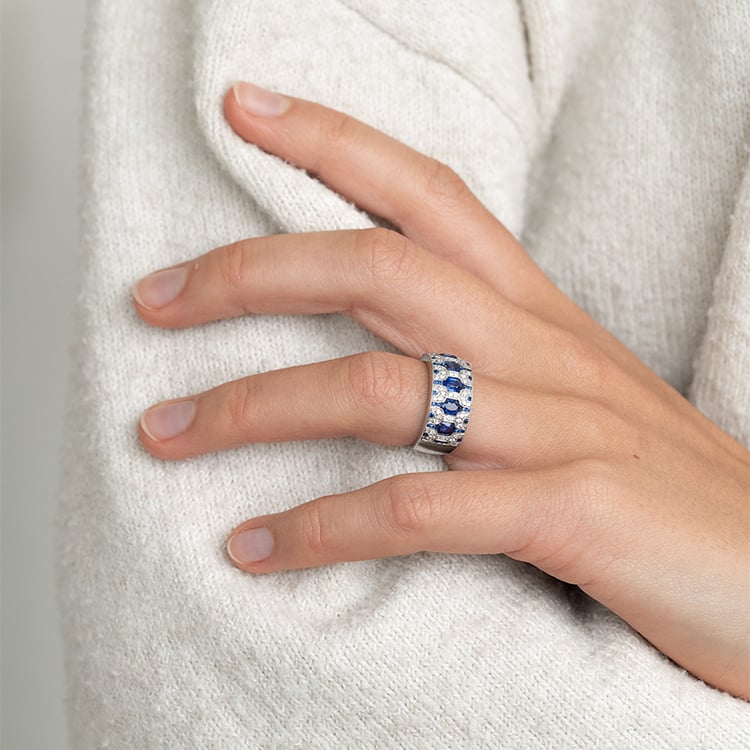 Prsteň s oválnymi zafírmi a diamantmi Iztel 131118