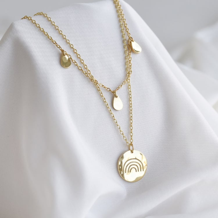 Set strieborného prívesku a náhrdelníka s kvapkami a dúhou A Cup Of Style 82082