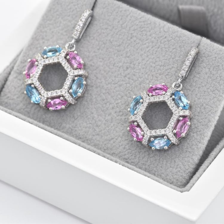 Náušnice s topásmi a zafírmi zo striebra 43935