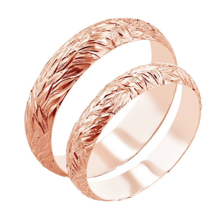 Svadobné obrúčky s ručnou rytinou listov Louie 116885