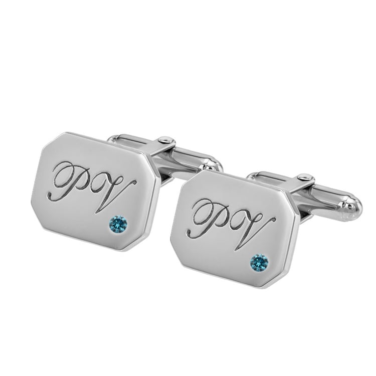 Manžetové gombíky s gravírom a modrými diamantmi 69791