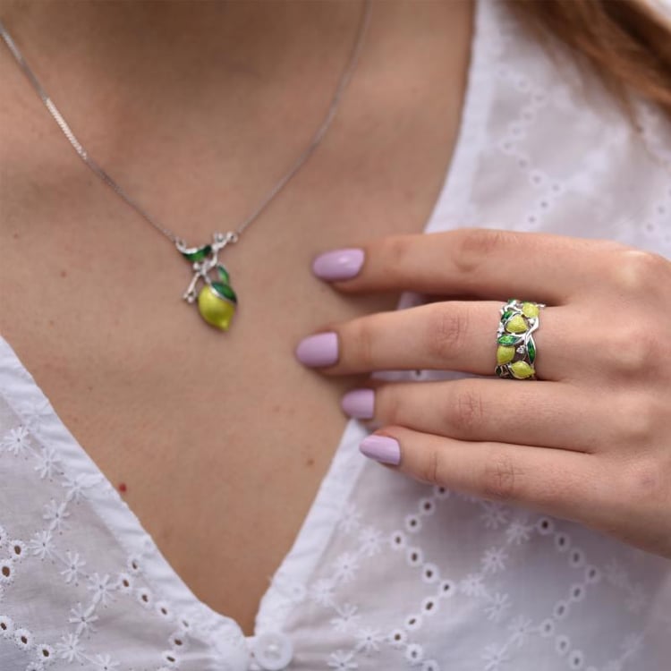 Diamantový prsteň s enamelom a citrónmi 43557