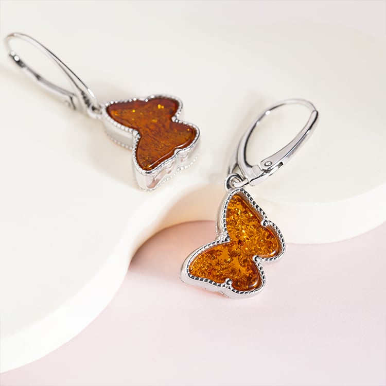 Strieborná kolekcia s jantármi v tvare motýlikov Peteli 150750