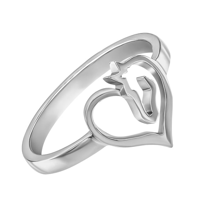 Strieborný prsteň srdce a kôň