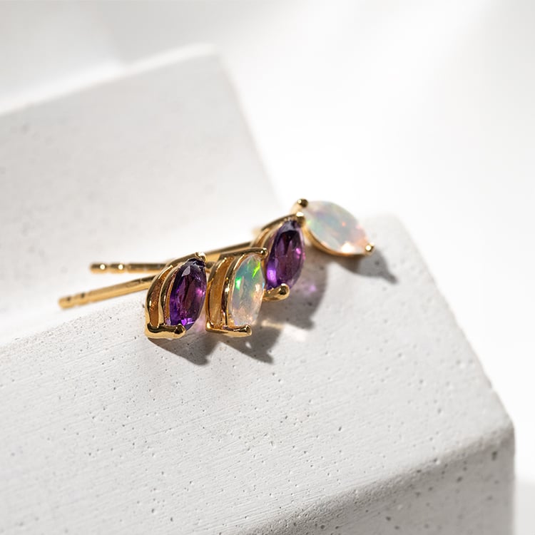 Minimalistické strieborné náušnice s ametystmi Sistine 131398