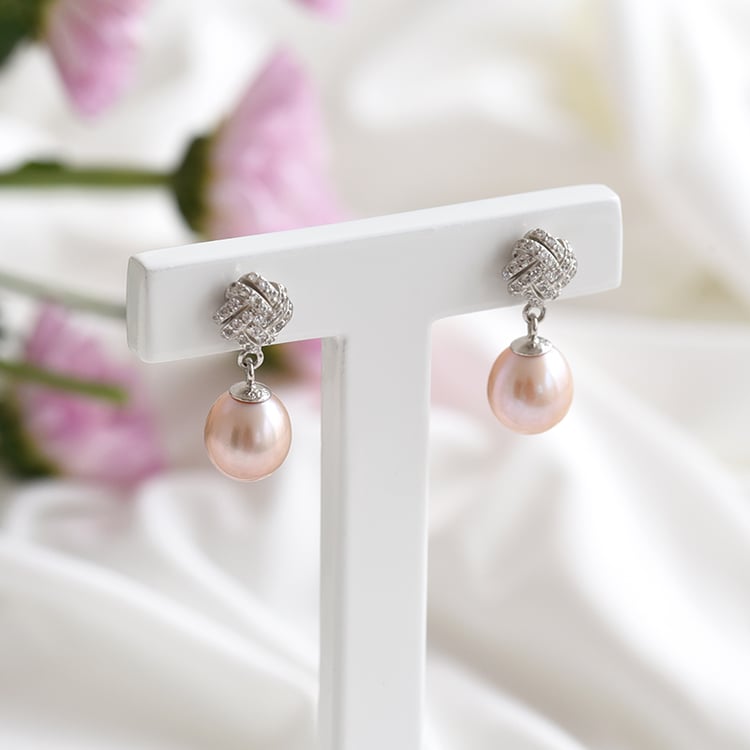 Strieborné náušnice s levandulovými perlami a zirkóny 83567