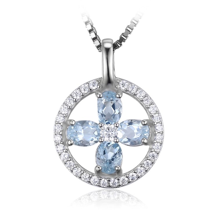 Akvamarínový kvet v striebornom náhrdelníku s topásmi Elyw