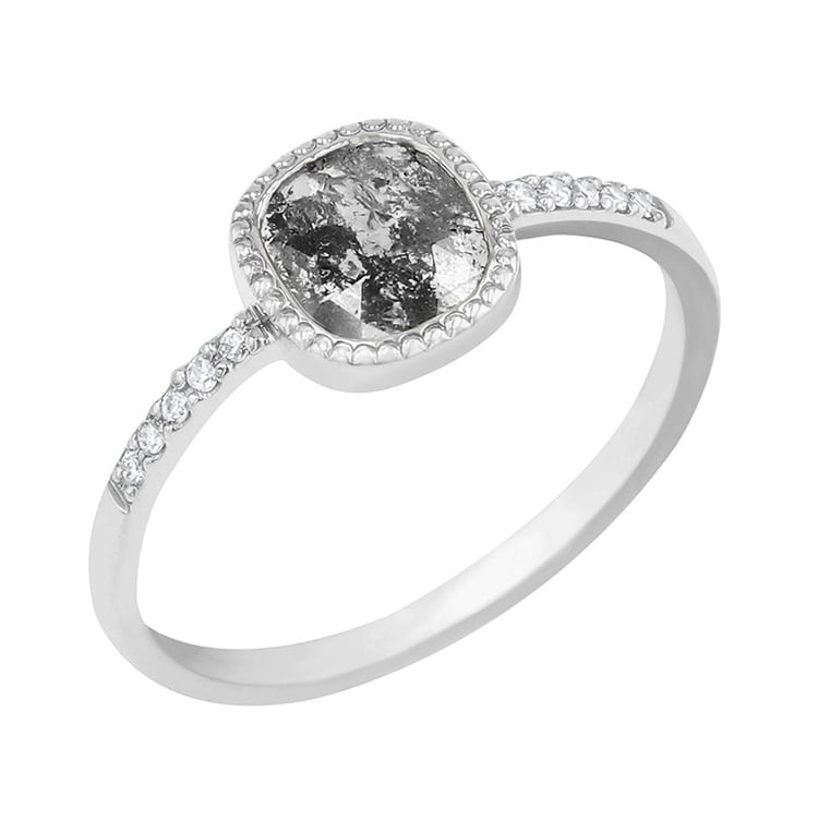 Prsteň s emerald salt and pepper diamantom a lab-grown diamantmi Miriam