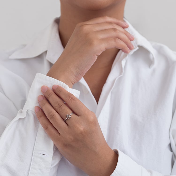 Zlatý prsteň s pear salt and pepper diamantom Amado 127876