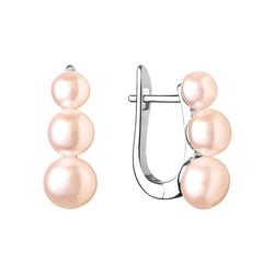 Strieborné visiace náušnice s tromi broskyňovými perlami Arielle