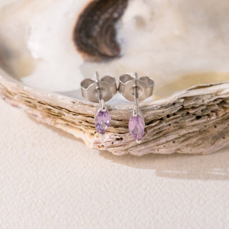 Minimalistické strieborné náušnice s ružovými ametystmi Sistine 101048
