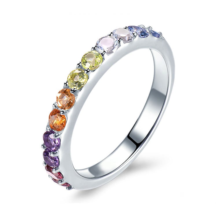  Dúhové drahokamy v striebornom prsteňa Jaiho