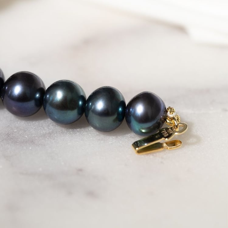 Zlatý náramok s čiernymi 7 - 7.5 mm perlami Liuva 129847